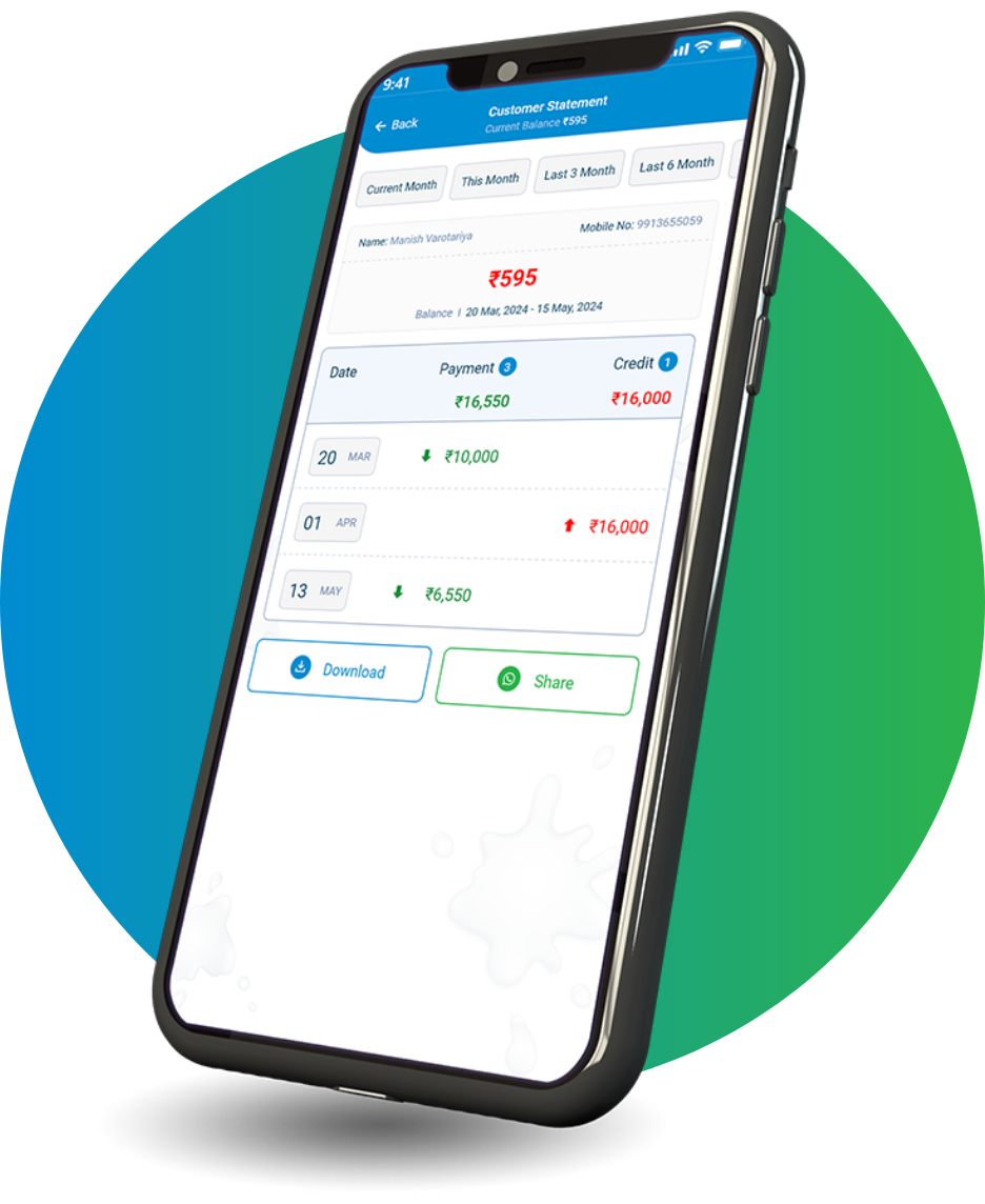 Payment entry and receipts in the MilkUp app